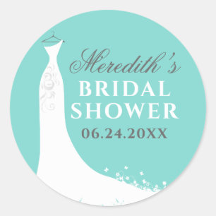 Sticker Rond Robe élégante bleu aqua pour douche de mariée