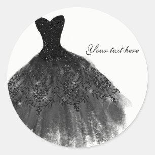 Sticker Rond Robe élégante et glamour noir et blanc, cadeau de