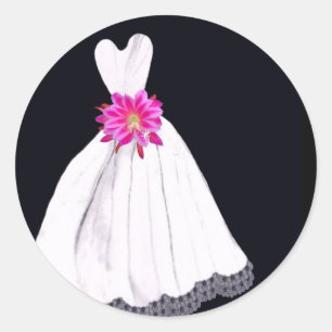 Sticker Rond Robe mariage avec Bouquet de fleurs tropicales ros