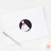 Sticker Rond Robe mariage avec Bouquet de fleurs tropicales ros (Enveloppe)