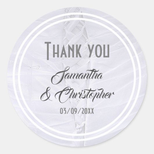Sticker Rond Robe mariage blanche merci (Devant)