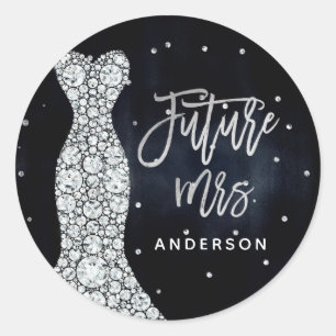 Sticker Rond Robe Mariage Diamant Fête des mariées bleue modern