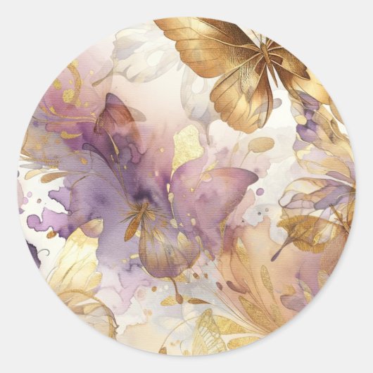 Sticker Rond Robe Papillon Violet & Or Fantasy Sweet 16 (Devant)