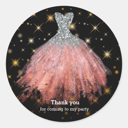 Sticker Rond Robe parties scintillant aquarelle (Devant)