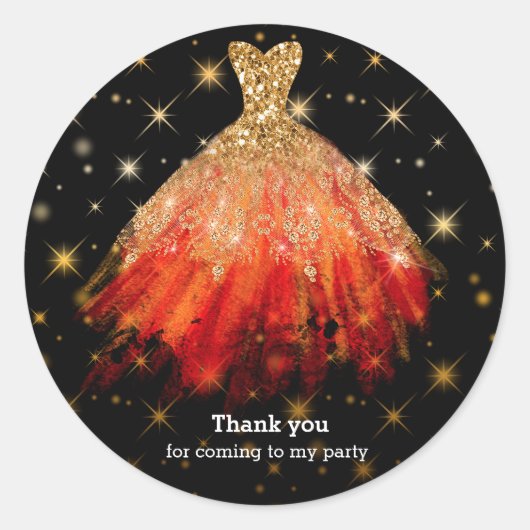 Sticker Rond Robe parties scintillant aquarelle (Devant)