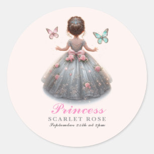 Sticker Rond Robe princesse en argent rose Fête d'anniversaire 