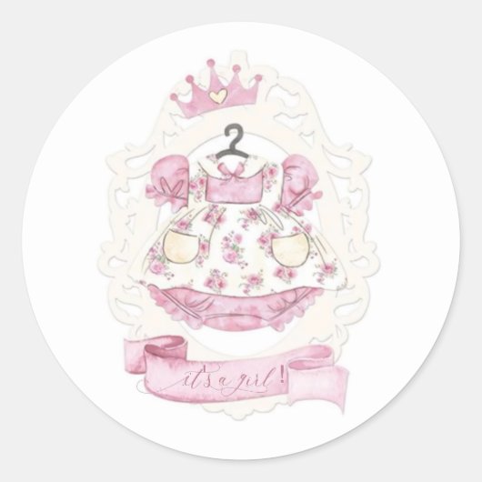 Sticker Rond Robe princesse rose Baby shower fille (Devant)