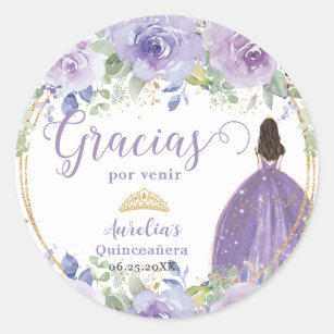 Sticker Rond Robe princière Lilac Floral Quinceañera