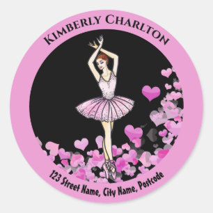 Sticker Rond Robe rose Ballerina avec coeur Arrière - plan noi