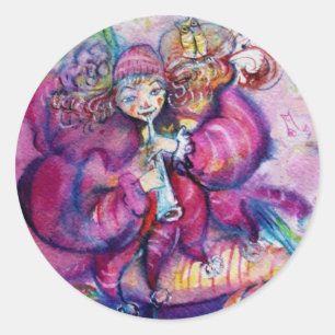 STICKER ROND ROBE ROSE MUSICALE