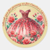 Sticker Rond Robe Rouge Quinceañera Merci Faveurs Cadeaux (Devant)