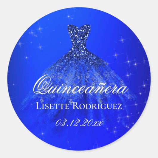 Sticker Rond Robe royale bleue Quinceanera (Devant)