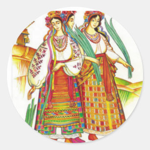 Sticker Rond Robe ukrainienne traditionnelle de Kyivschyna
