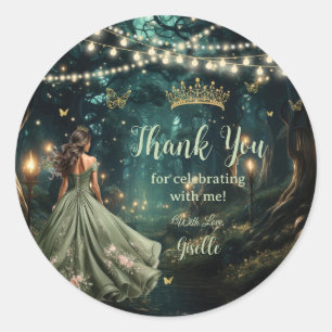 Sticker Rond Robe verte Enchanté Forêt Sage Quinceañera