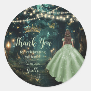 Sticker Rond Robe verte Enchanté Forêt Sage Quinceañera