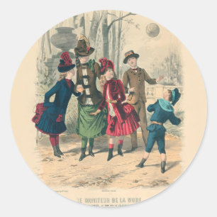 Sticker Rond Robe Victorienne Enfants Jouer Vintage Antique