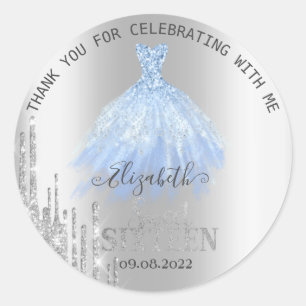 Sticker Rond Robes bleues avec gouttes de paillettes d'argent S