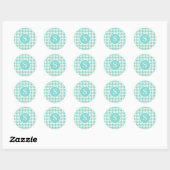 Sticker Rond Robin Houndstooth moderne Monogramme bleu et blanc (Feuille)