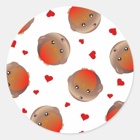 Sticker Rond Robin mignon et Red Hearts Design (Devant)