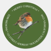 Sticker Rond Robin oiseau nom de famille Joyeux Noël (Devant)