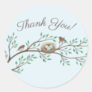 Sticker Rond Robin Oiseaux Nid Oeufs Baby shower de printemps