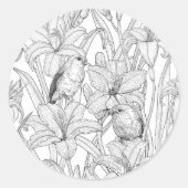 Sticker Rond Robins et fleurs de lys, noir et blanc (Devant)