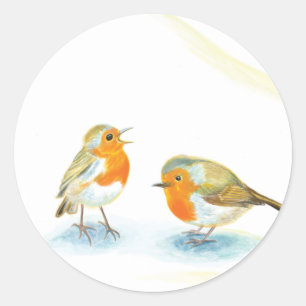 Sticker Rond Robins rouges en hiver