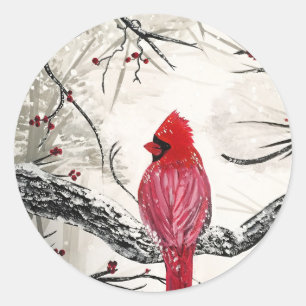 Sticker Rond Robins rouges hiver