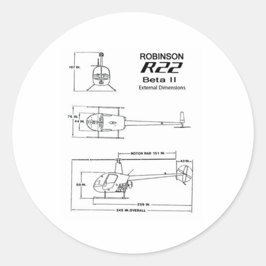 Sticker Rond Robinson R-22 (Devant)