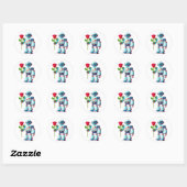 Sticker Rond Robot avec Rose (Feuille)