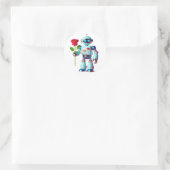 Sticker Rond Robot avec Rose (Sac)