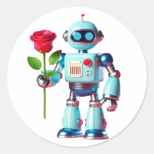 Sticker Rond Robot avec Rose (Devant)