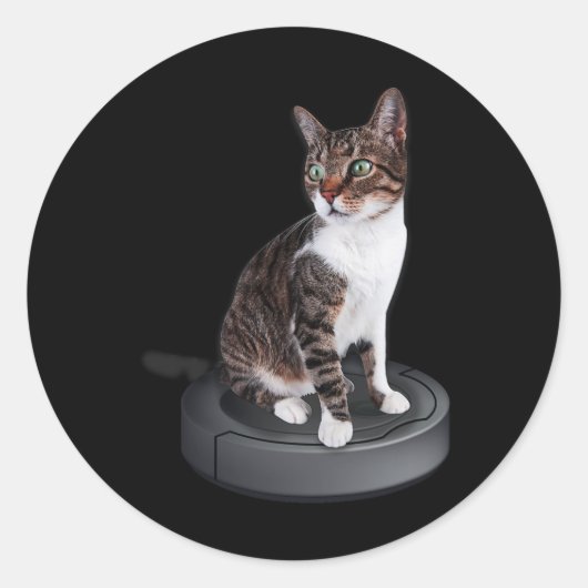 Sticker Rond Robot Cat Vacuum Cleaner Feline Animal Cute Cat (Devant)