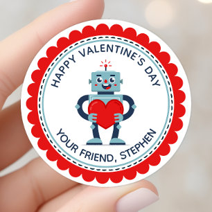 Sticker Rond Robot Coeur mignon Valentine personnalisée