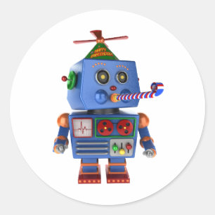 Sticker Rond Robot de fête d'anniversaire bleu