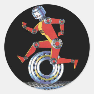 Sticker Rond Robot de science-fiction vintage courant avec une