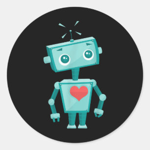 Sticker Rond Robot Heart Valentines Day Pour Enfants Filles