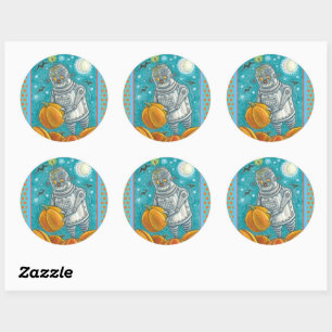 STICKER ROND ROBOT PICER CITROUILLES, HALLOWEEN HOMME MÉCANIQUE