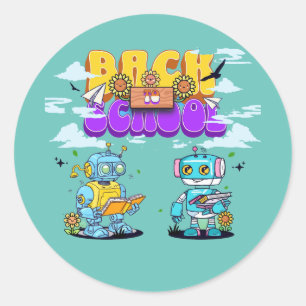 Sticker Rond Robot - Retour À L'École