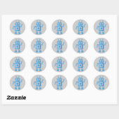 Sticker Rond Robot rétro bleu (Feuille)
