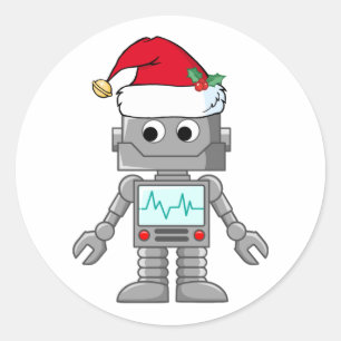 Sticker Rond Robot utilisant le casquette de Père Noël