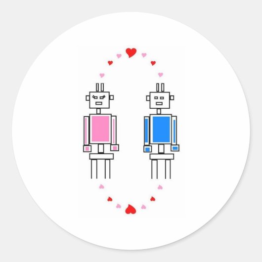 Sticker Rond Robots Love (Devant)
