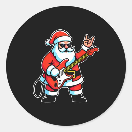 Sticker Rond Rock & Roll Christmas Santa Claus Guitar Playe (Devant)