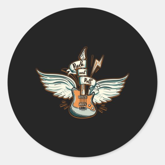 Sticker Rond Rock and roll Guitar Wings Music (Devant)