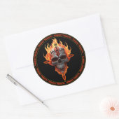 Sticker Rond Rock And Roll Heavy Metal Music Band Flaming Skull (Enveloppe)