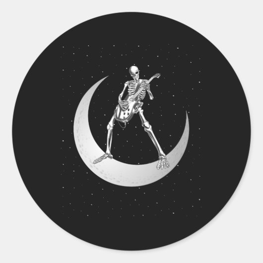 Sticker Rond Rock And Roll Skeleton Jouer Guitare Rock Sur Lune (Devant)