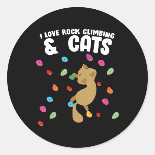 Sticker Rond Rock Climbing and Cat Love Cute Birthday (Devant)