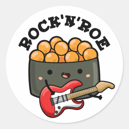 Sticker Rond Rock Et Roe Drôle Sushi Pun (Devant)