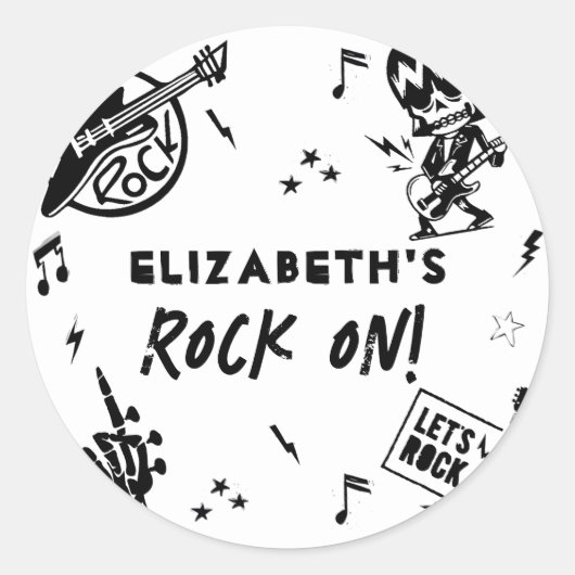 Sticker Rond Rock et Roll Black & White Anniversaire Party (Devant)