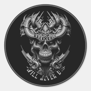 Sticker Rond Rock Et Rouleau Ne Mourront Jamais De Roche Métal 